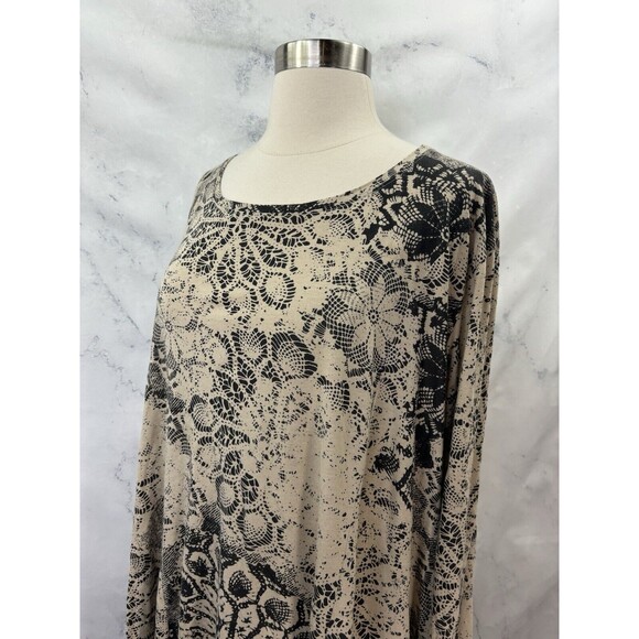 Peruvian Connection Tunic Swing Blouse Top L Boho Tan Black Lace Mandala Artsy - Picture 15 of 15